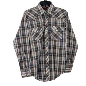 BJ-R Mens Small Vintage Western Pearl Snap Plaid Long Sleeve Shirt NWT
